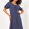 Navy Petite Spot Print Jersey Tunic Dress