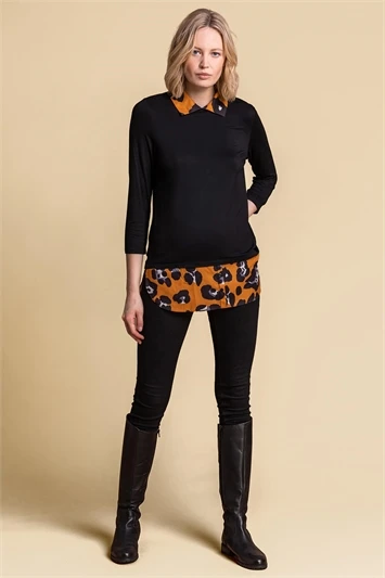 Orange High Neck Animal Print Contrast Top 5 Orange High Neck Animal Print Contrast Top - Image 3