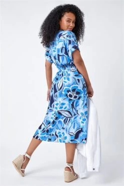 Blue Petite Floral Stretch Shirred Midi Dress -Outlet Modi Qube Store df830560 2a5a 4caf 9e1b 22e6ca6bed9e
