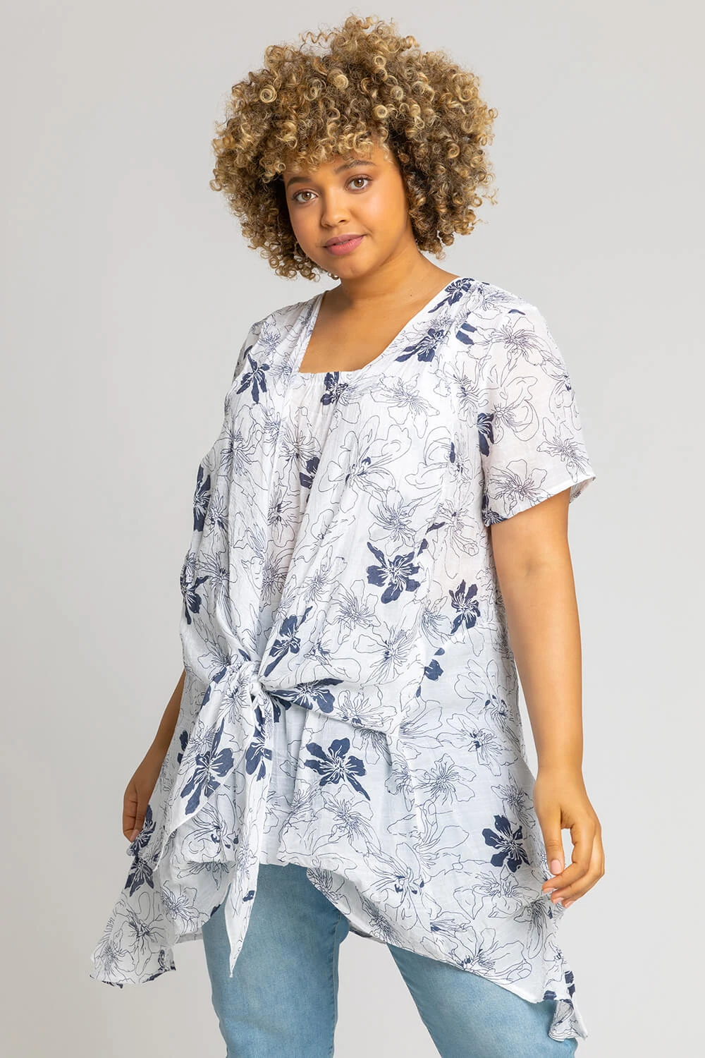 Blue Curve Floral Print Crinkle Tunic Top 5 Blue Curve Floral Print Crinkle Tunic Top - Image 3