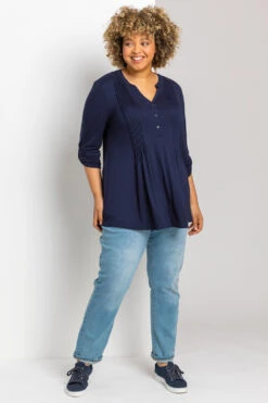 Navy Curve Plain Pintuck Detail Blouse -Outlet Modi Qube Store dfbd63d1 a3f7 4af2 b52c a749a3babe74