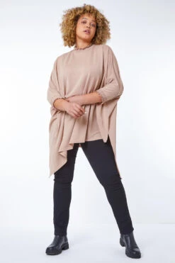 Camel Curve Frill Neck Asymmetric Stretch Top -Outlet Modi Qube Store dfe76d7b 7978 4ac2 9833 59e33b013442