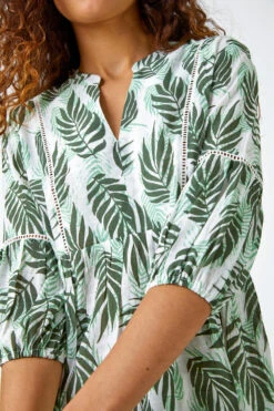 Green Leaf Print Smock Tunic Top -Outlet Modi Qube Store dfecfcad 109a 4544 80bf 151793daf339