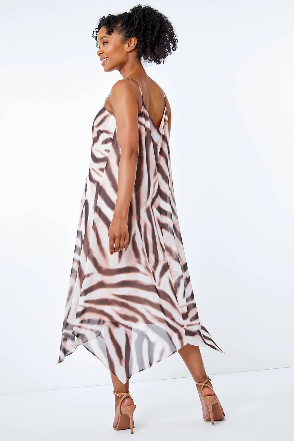 Brown Petite Printed Hanky Hem Dress 5 Brown Petite Printed Hanky Hem Dress - Image 3