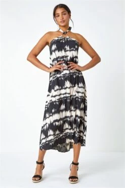 Black Tie Dye Stretch Jersey Halterneck Top