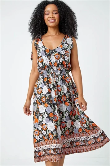 Red Petite Tropical Hanky Hem Midi Dress 3 Red Petite Tropical Hanky Hem Midi Dress