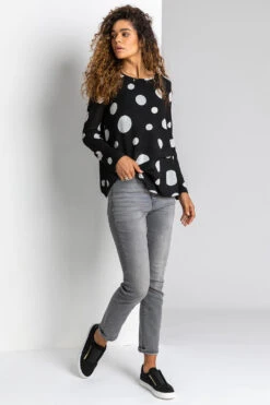 Black Spot Print Layered Asymmetric Tunic Top -Outlet Modi Qube Store e298f5bf 0825 4cfe a302 8241c40cab3d