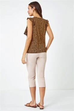 Beige Animal Print Cold Shoulder Stretch Top -Outlet Modi Qube Store e461de53 e733 4132 9c9b 82a76e0d280a
