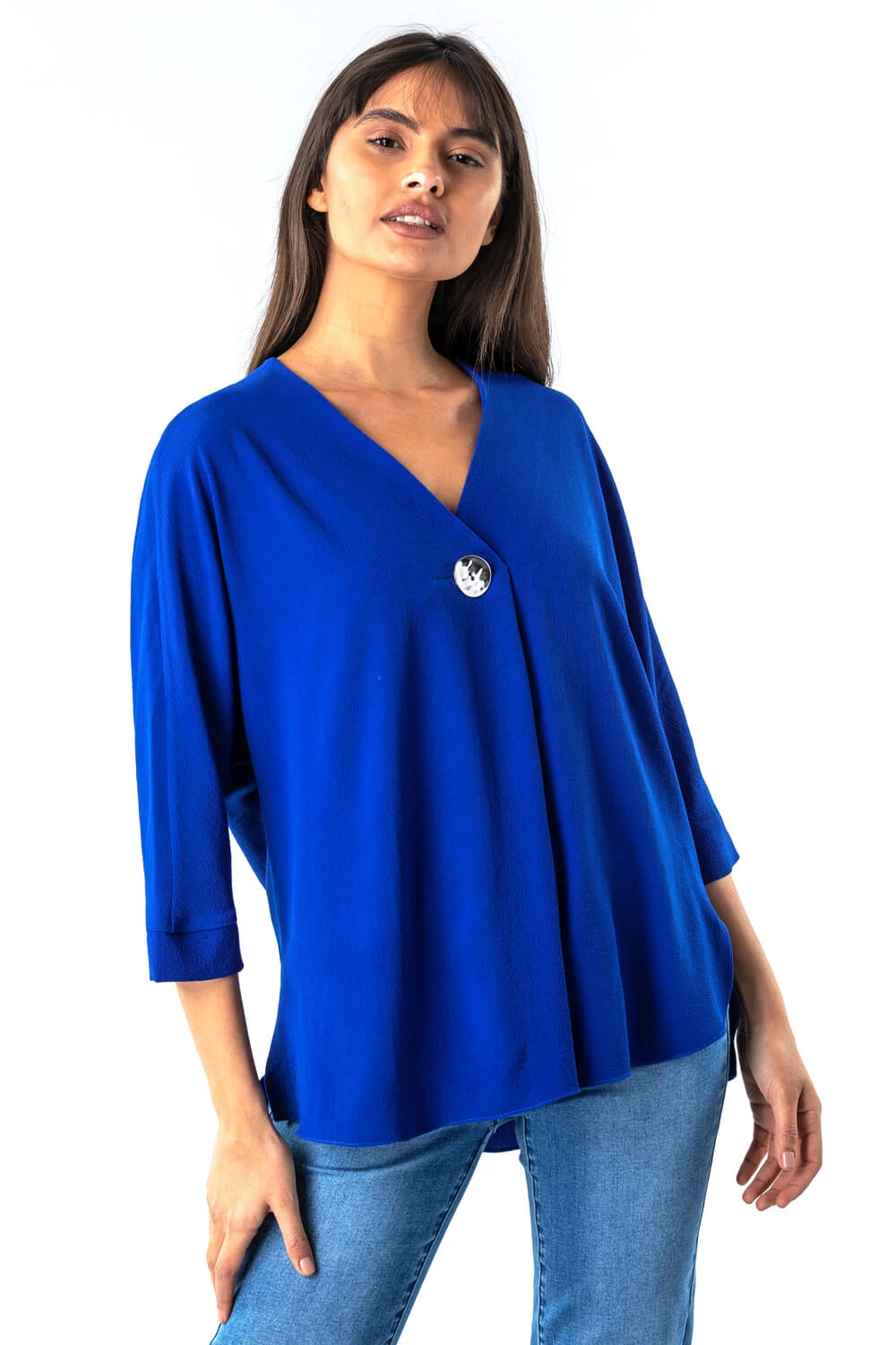 Royal Blue Plain Button Detail Top 3 Royal Blue Plain Button Detail Top