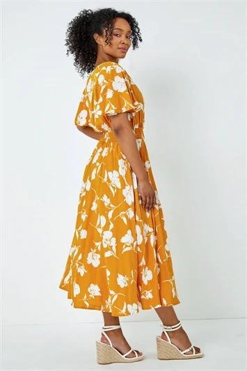 Coral Palm Print Tiered Midi Dress 5 Coral Palm Print Tiered Midi Dress - Image 3