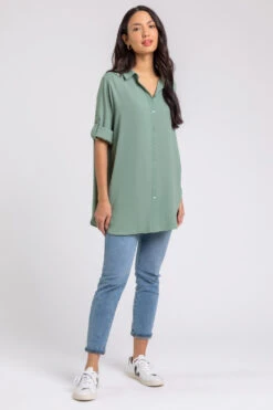 Khaki Plain Button Through Collared Shirt -Outlet Modi Qube Store e549a2c4 8efc 4009 85b4 1dd40c3fb12f