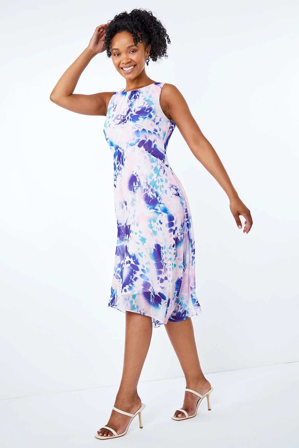 Pink Petite Geo Midi Hanky Hem Dress 4 Pink Petite Geo Midi Hanky Hem Dress - Image 2