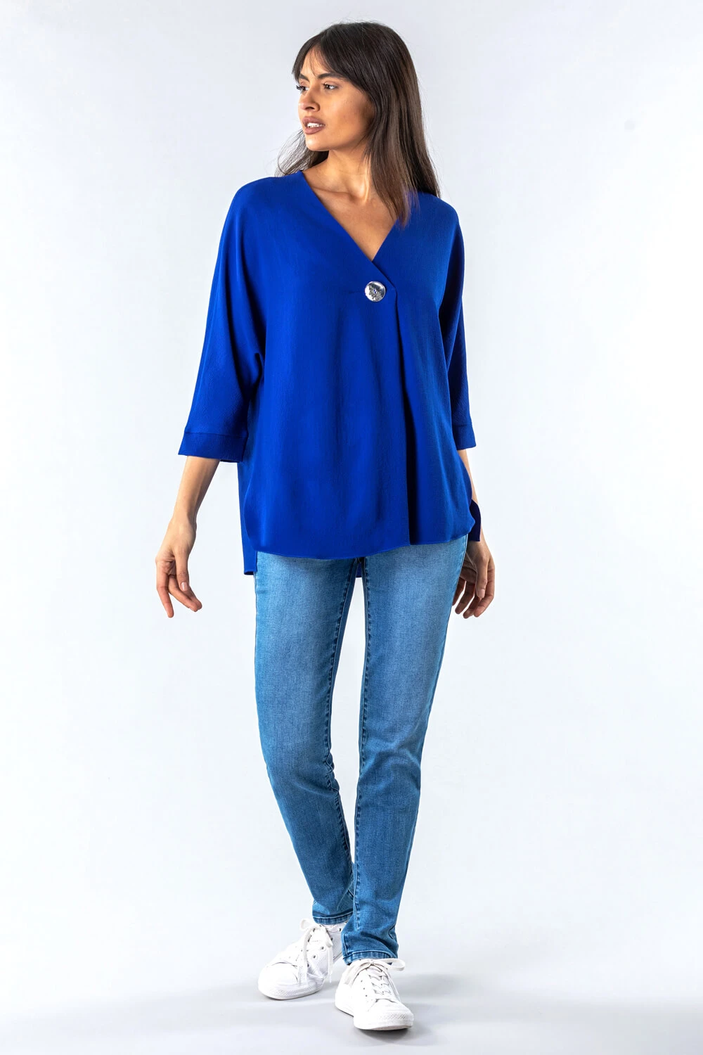 Royal Blue Plain Button Detail Top 4 Royal Blue Plain Button Detail Top - Image 2