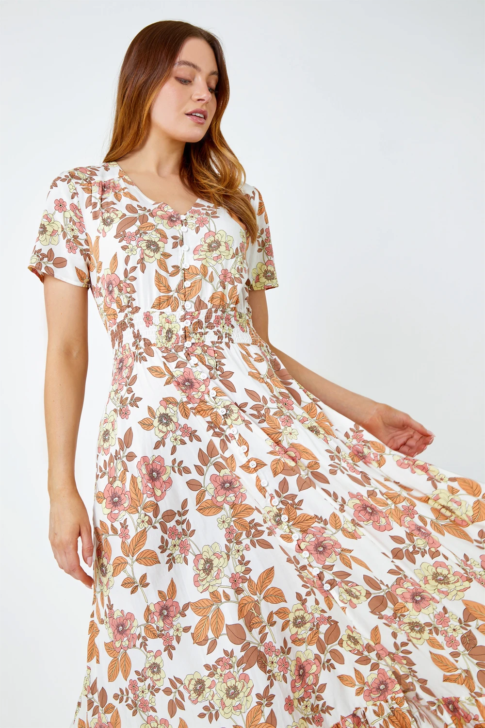 Coral Floral Print Button Detail Maxi Dress 3 Coral Floral Print Button Detail Maxi Dress