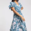 Blue Floral Print Tiered Midi Dress