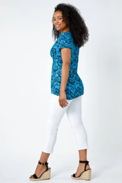 Blue Petite Aztec Knot Detail Stretch Top -Outlet Modi Qube Store e672d528 177a 44c6 b9e9 d2e219be303e