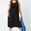 Black Curve Plain Stretch Jersey Maxi Dress