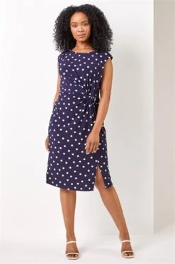 Polka Dot Print Stretch Dress -Outlet Modi Qube Store e7a3527e 1b41 4b94 b1f6 88e8960d2ffd