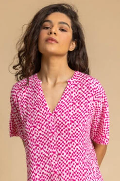 Cerise Spot Print V-Neck Tunic Top