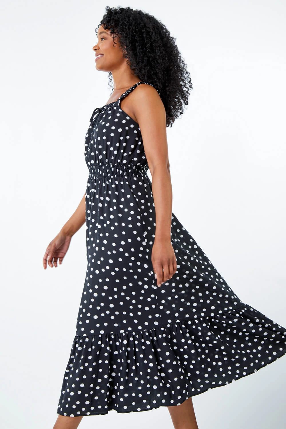 Black Petite Polka Dot Tiered Midi Sundress 6 Black Petite Polka Dot Tiered Midi Sundress - Image 4
