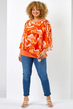 Orange Curve Retro Swirl Chiffon Overlay Top -Outlet Modi Qube Store e90f3fa6 2a54 488f b875 930a7dfb90ac