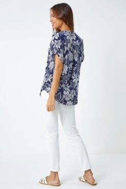 Navy Textured Floral Print Blouse -Outlet Modi Qube Store e988f437 8cac 4740 b1a9 5b3415e0d4aa