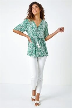 Blue Floral Border Print Boho Tie Top -Outlet Modi Qube Store e988fde6 92b3 4298 be79 d14148310345