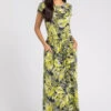 Yellow Tropical Print Jersey Maxi Dress