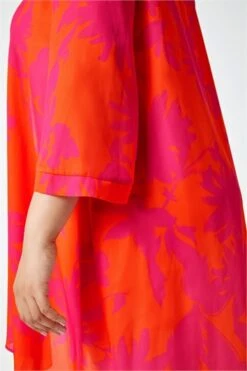 Orange Curve Floral Print Tie Detail Top