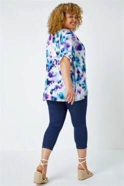 Turquoise Floral Print Cowl Neck Dress