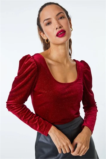 Red Glitter Side Twist Ruched Top 3 Red Glitter Side Twist Ruched Top