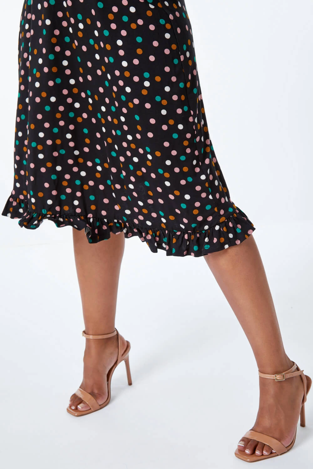 Black Petite Spot Print Frill Hem Dress 7 Black Petite Spot Print Frill Hem Dress - Image 5