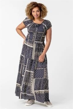 Blue Curve Leaf Bardot Stretch Midi Dress 10 Blue Curve Leaf Bardot Stretch Midi Dress -Outlet Modi Qube Store ec12391d b30c 4d08 9e80 1b22e70a6b35