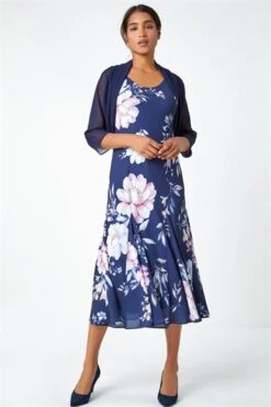 Navy Sleeveless Floral Print Bias Midi Dress -Outlet Modi Qube Store ec4eedf9 c42e 4504 97bd 95e180bd9c43