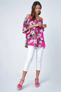 Pink Paisley Print Stretch Bardot Top -Outlet Modi Qube Store ec9a1ed5 9d36 4d6f ab29 1ba60dd050b7