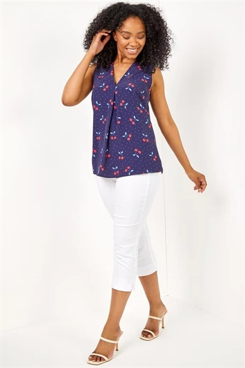 Navy Petite Cherry Spot Print Wrap Dress 6 Navy Petite Cherry Spot Print Wrap Dress - Image 4