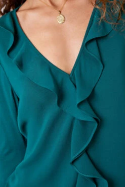 Green Frill Detail V-Neck Top -Outlet Modi Qube Store ed904aef 5662 4f51 b266 3e6c594379d2