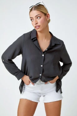 Black Oversized Woven Button Up Shirt -Outlet Modi Qube Store ede4981b cfd5 4e29 a5d9 75dc9d19f2fd