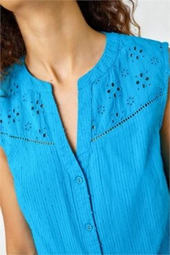 Turquoise Longline Button Detail Tunic Top