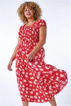 Red Curve Floral Print Midi Dress -Outlet Modi Qube Store ef42d65e f8ea 4bd6 8dac 75ecbf78be5d