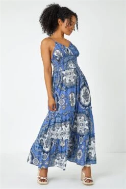 Navy Petite Floral Print Tiered Maxi Dress