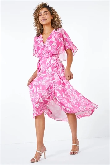 Pink Petite Tropical Print Smock Dress 5 Pink Petite Tropical Print Smock Dress - Image 3