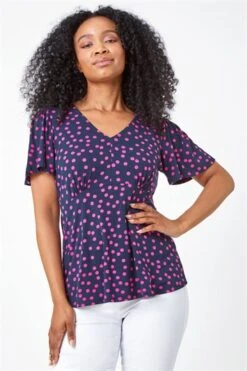 Navy Petite Polka Dot Ruched Stretch Dress -Outlet Modi Qube Store f0d41b77 bffe 480c 9519 c4aa5e4dd2de