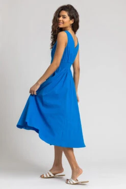 Royal Blue Button Detail Cotton Midi Dress -Outlet Modi Qube Store f13b0e22 aa21 44be 8f45 c79621664889