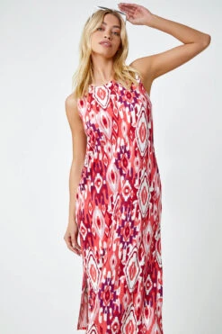 Red Sleeveless Aztec Print Midi Stretch Dress -Outlet Modi Qube Store f157c4b6 4625 491f afce 009ed05568a8