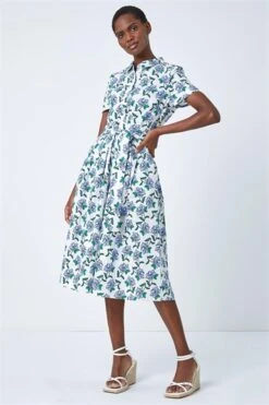 Blue Floral Print Shirred Waist Maxi Dress -Outlet Modi Qube Store f22fc0cd dade 4e22 bc56 163108b6db9a