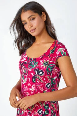 Fuchsia Paisley Print Panelled Stretch Dress -Outlet Modi Qube Store f2792929 7288 4eb6 aad2 6535f13877f3