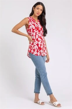 Red Floral Print Chiffon Overlay Top -Outlet Modi Qube Store f2debaa3 9e54 4ac8 8249 b146eaf2683a