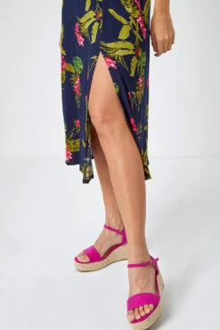 Pink Tropical Print Stretch Midi Dress -Outlet Modi Qube Store f38982d6 38a6 4a47 9122 baab31c15755