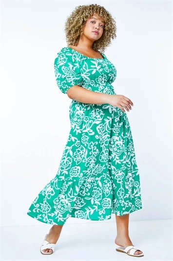 Green Curve Gathered Skirt Midi Stretch Dress 4 Green Curve Gathered Skirt Midi Stretch Dress - Image 2